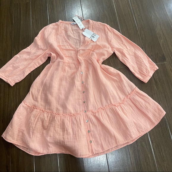 Zara peach poplin shirt dress - Picture 1 of 6